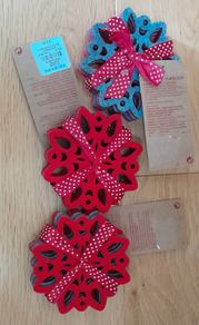 Christmas Coasters, snowflake shape, felt, red / grey colour reversible