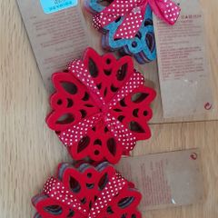 Christmas Coasters, snowflake shape, felt, red / grey colour reversible