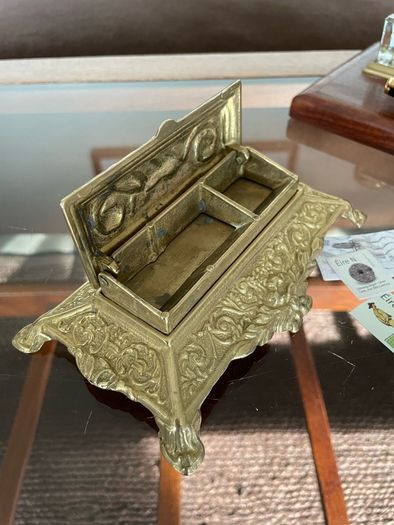 Vintage Ornate Brass Postage Stamp Keepsakes Box