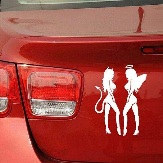 Car Sticker Angel Devil Black White