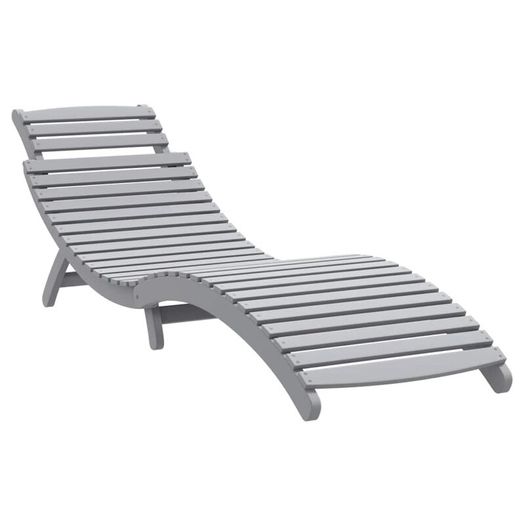 Sun Lounger Grey Solid Wood Acacia Grey