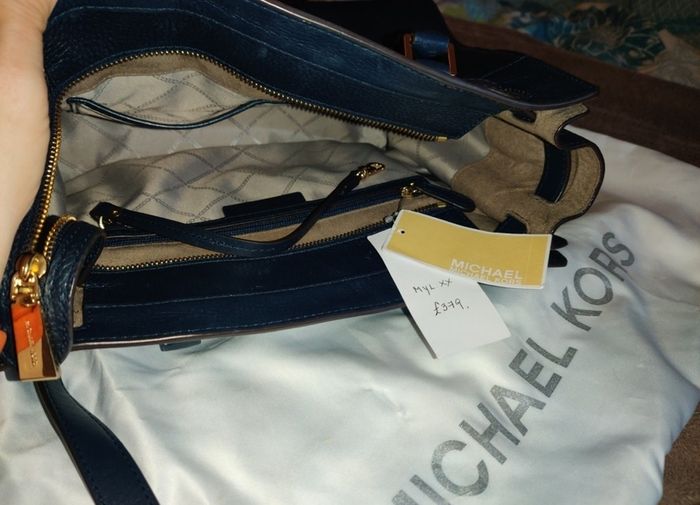 Michael Kors Nouveau Hamilton Medium Zip Satchel Crossbody Navy Faux leather