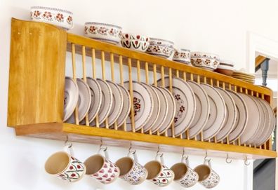 Sold elm wooden plate rack.