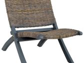 Relaxing Chair Grey Natural Kubu Rattan and Solid Mahogany Wood