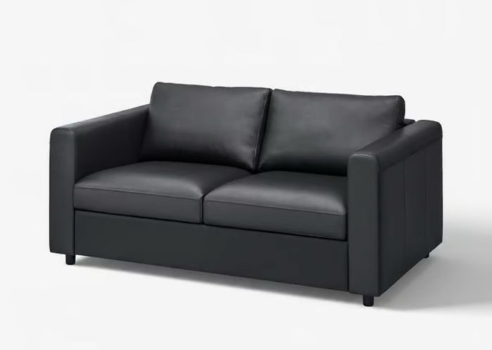 free black leather 2 seater sofa