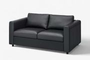 free black leather 2 seater sofa