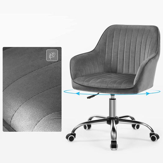 _Office Swivel Chair with Velvet Cover, Foam Padding, Height Adjustable, for Study, Bar, Light Gray