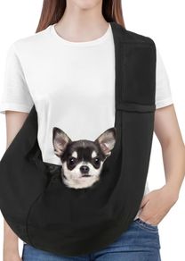 Small Dog Sling Carrier, Reversible Hands Free Dog Sling Carrier for Small Dogs Cats, Puppy Slings Carriers with Adjustable Safety Harness, Puppy Essentials, Black