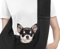 Small Dog Sling Carrier, Reversible Hands Free Dog Sling Carrier for Small Dogs Cats, Puppy Slings Carriers with Adjustable Safety Harness, Puppy Essentials, Black