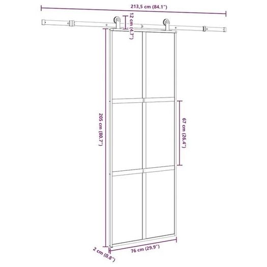 Sliding Door with Hardware Set 76x205 cm Tempered Glass&Aluminium