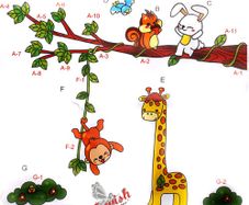 Funny Giraffe Monkey Rabbit&Tree Childrens Room Reusable Wall Stickers