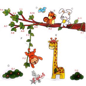 Funny Giraffe Monkey Rabbit&Tree Childrens Room Reusable Wall Stickers