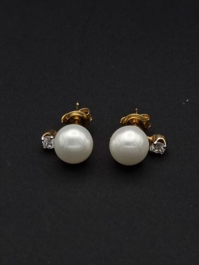 925 Silver Faux Pearl Cubic Zirconia Stud Earrings
