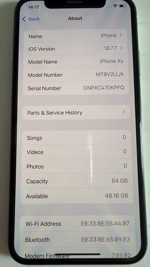 iPhone XS 64GB Silver White, SIM free, unlocked.