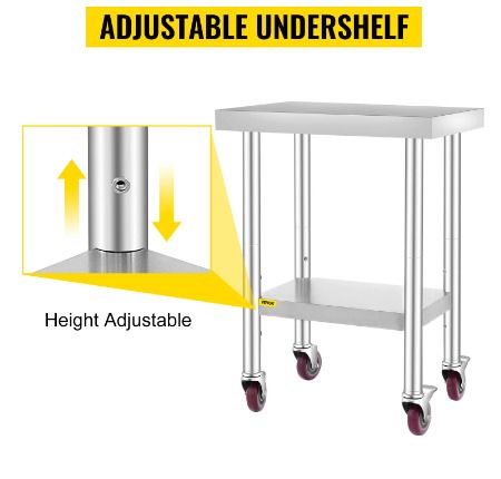 24 x 12 inch Stainless Steel Kitchen Worktable Commercial Work Bench Table with Caster Wheels & Undershelf for Home Restaurant Storage