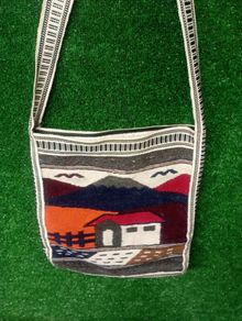 Vintage 1980s Woven Landscape Patterned Shoulder Bag