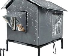 Outdoor Cat House Weatherproof with Aluminum Film Insulation, Large Feral Cat Shelter for Winter, Collapsible with Door, Easy to Assemble (Dark Grey)
