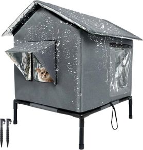 Outdoor Cat House Weatherproof with Aluminum Film Insulation, Large Feral Cat Shelter for Winter, Collapsible with Door, Easy to Assemble (Dark Grey)