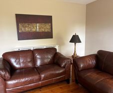 Brown leather sofa set - 3 seater,2 seater and armchair.