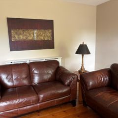 Brown leather sofa set - 3 seater,2 seater and armchair.