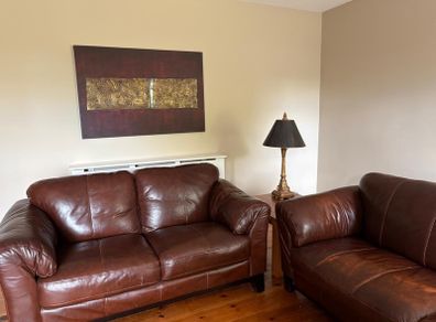 Brown leather sofa set - 3 seater,2 seater and armchair.
