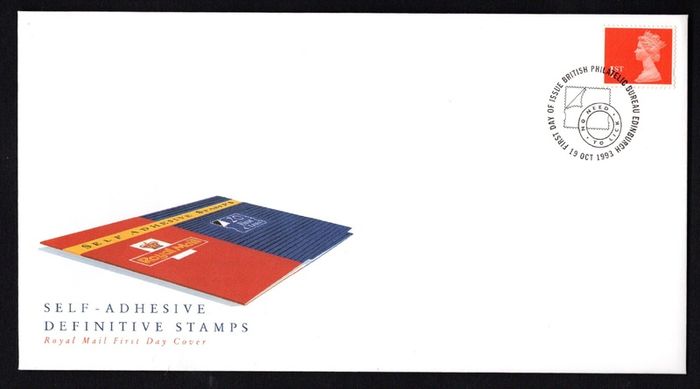 1993 Great Britain Non Value Indicator Definitive  Self-adhesive Stamp Elliptical perforations Royal Mail Addressed First Day Cover (FDC)