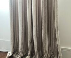 Designer Elegant Pair of Crushed Velvet Curtains in soft beige. Spain.