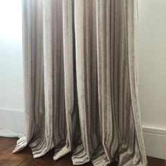 Designer Elegant Pair of Crushed Velvet Curtains in soft beige. Spain.