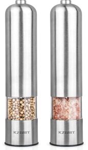 Electric Salt and Pepper Mill Set, Battery Operated, Ceramic Grinding Blade, Automatic Stainless Steel Grinders Shakers with LED Light and Adjustable Coarseness (FREE POSTAGE)