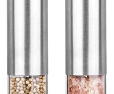 Electric Salt and Pepper Mill Set, Battery Operated, Ceramic Grinding Blade, Automatic Stainless Steel Grinders Shakers with LED Light and Adjustable Coarseness (FREE POSTAGE)