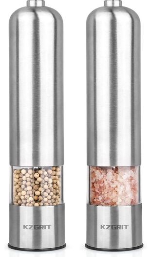 Electric Salt and Pepper Mill Set, Battery Operated, Ceramic Grinding Blade, Automatic Stainless Steel Grinders Shakers with LED Light and Adjustable Coarseness (FREE POSTAGE)