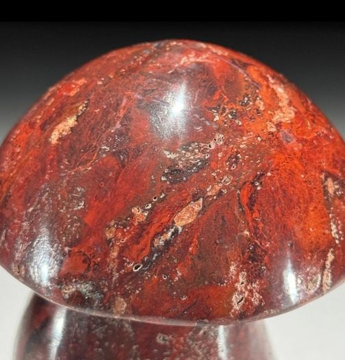 3 Hand-Carved Red Jasper Mushroom Sculptures - Natural Stone