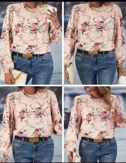 Elegant Dressy Floral Print Puff Sleeve Blouse - Size - 1XL - RRP - 18.92