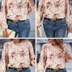 Elegant Dressy Floral Print Puff Sleeve Blouse - Size - 1XL - RRP - 18.92