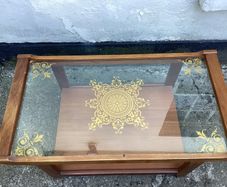 Rare beautiful glass topped vintage wooden coffee table