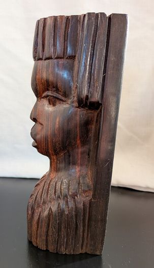 African Wooden Head Bookends Pair Hand Carved Tribal Hardwood Busts