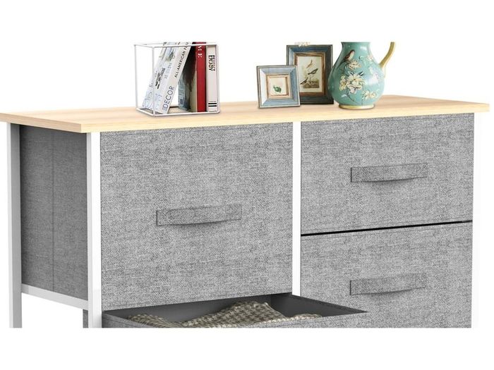 Chest of Drawers,Fabric Storage Drawers wtih 5 Units Large Storage Space,Sturdy Steel Frame Chest of Drawers Bedroom for Living Room, Nursery Room, Hallway etc, Gray, 30 x 85 x 70 cm