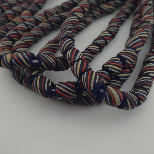 Vintage African MultiColor Stripe Black 7.4mm - 7.6mm Glass Beads Strand