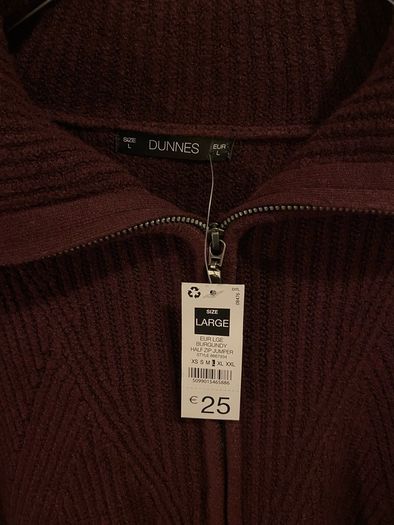 Burgundy Jumper with Neck Zip Oversized Size Large BNWT