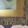 Antique pair of ornate handcarved frames with signed yacht scene watercolours Image 2
