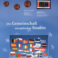 2005 Germany Deutsche Post sheet commemorating United in Diversity Site with Commemorative Stamp and 1c, 2c & 5c Euro coin in uncirculated condition.