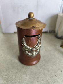 Vintage Art Style Copper and Brass Hand Made Money Box .