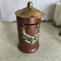 Vintage Art Style Copper and Brass Hand Made Money Box .