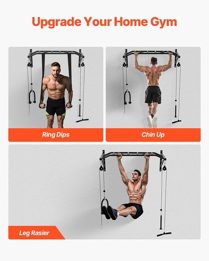 Pull Up Bar, Multi-Grip Wall Mounted Pull Ups, 50 in Width Multifunctional Chin Up Training Station, Heavy Duty Steel Upper Body Workout Bars with LAT Pulldown Attachments, 440 lbs, for Home Gym