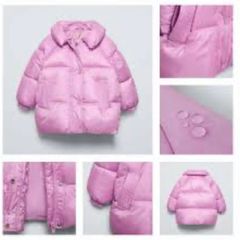 Zara girls pink, water-repellent kids' puffer jacket Age 4 EUC