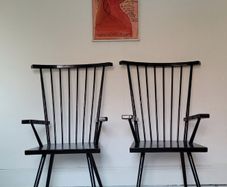 Mid-century pair of spindle back armchairs