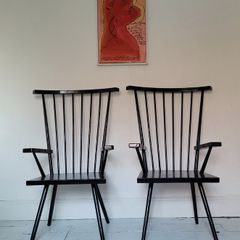 Mid-century pair of spindle back armchairs