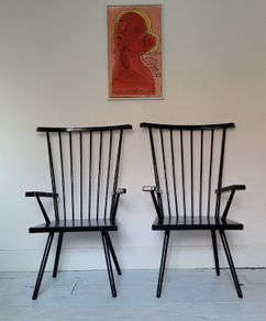 Mid-century pair of spindle back armchairs