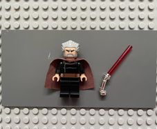 lego Star Wars sw0224 Count Dooku minifigure- Light Bluish Gray Swept Back Hair, Reddish Brown Cape, Large Eyes