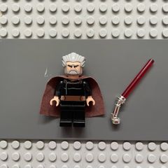 lego Star Wars sw0224 Count Dooku minifigure- Light Bluish Gray Swept Back Hair, Reddish Brown Cape, Large Eyes